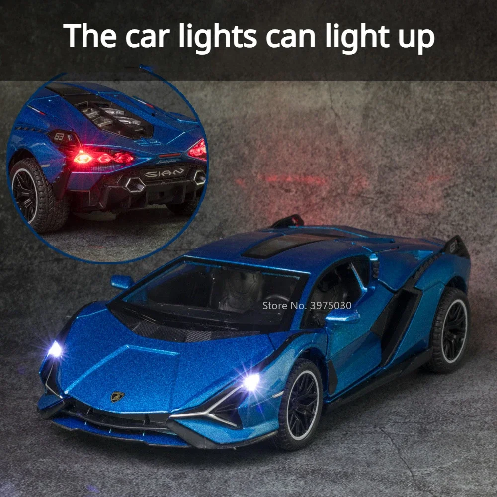 1:32 Lambor SIAN Car Model Toy Alloy Diecast Toy Vehicle Sound Light Pull Back Lifting Tail Supercar Collecting Hobbie Kids Gift