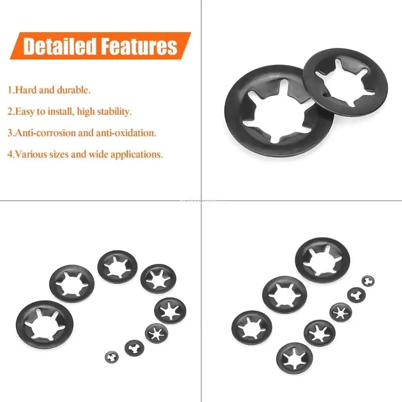 360Pcs Internal Tooth Star Lock Washers Quick Speed Locking Washers Speed Clips Retaining Clips Fasteners Enduring Dropship