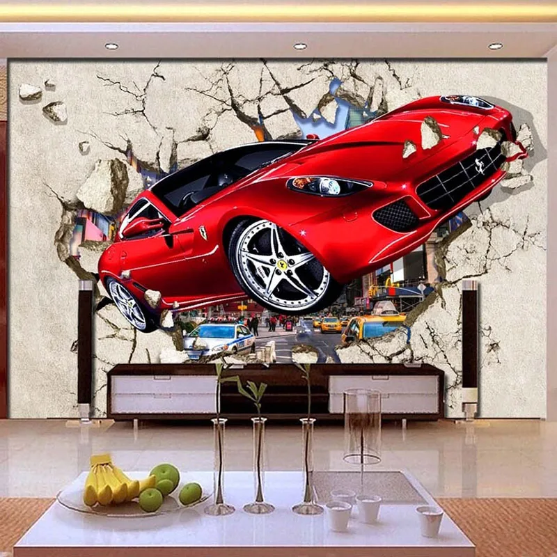 Custom Mural Wallpaper 3D Red Car Photo Painting Cartoon Kids Bedroom Living Room Home Decoration Wall Covering Papel De Parede