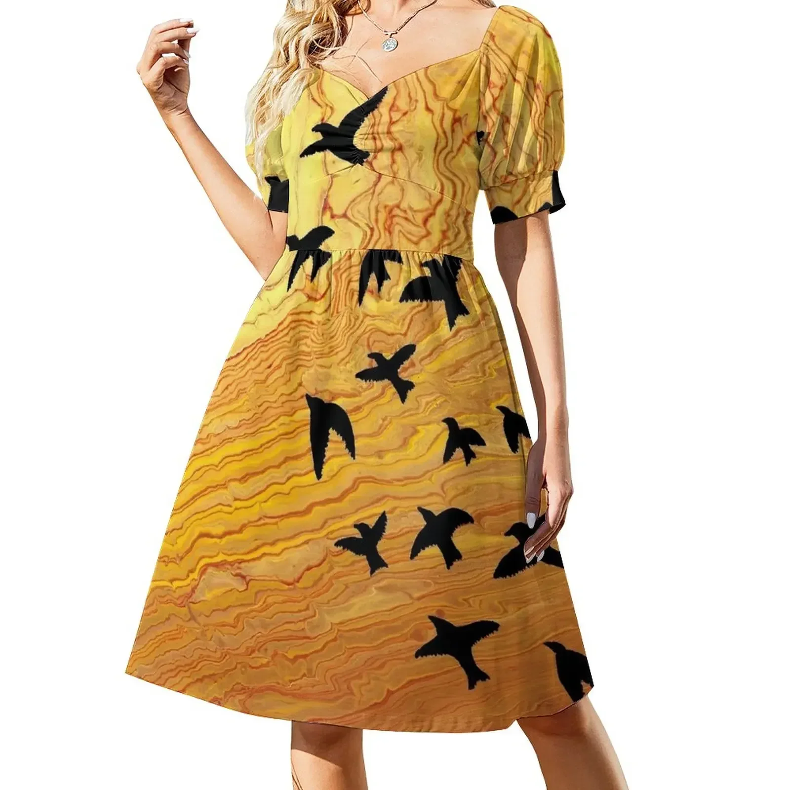 Sunset Birds - Acrylic Pour Sleeveless Dress festival outfit women women long dresses Dresses gala Women's dresses Dress