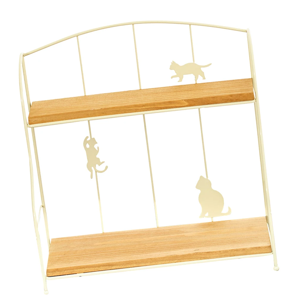 

Cat Storage Rack Adorable Kitten Design Double Layer Desktop ganizer Bamboo Shelf Living Room Bedroom Kitchen Office
