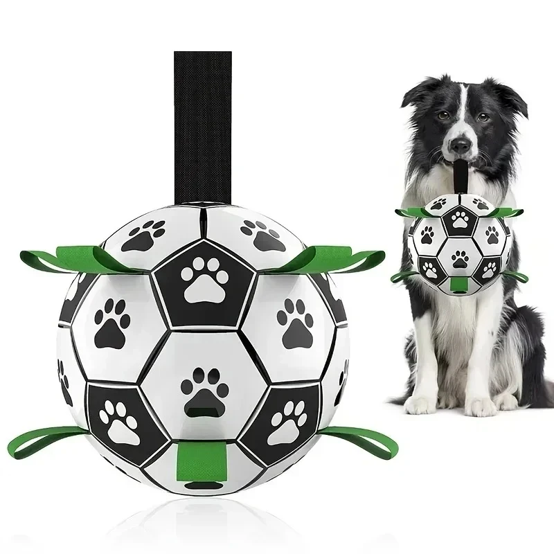 New 1 Pcs Interactive Dog Toys for Tug of War Dog Soccer Ball with Straps for Indoor Outdoor Dog Tug Toy Sturdy Ball Fetch Toy