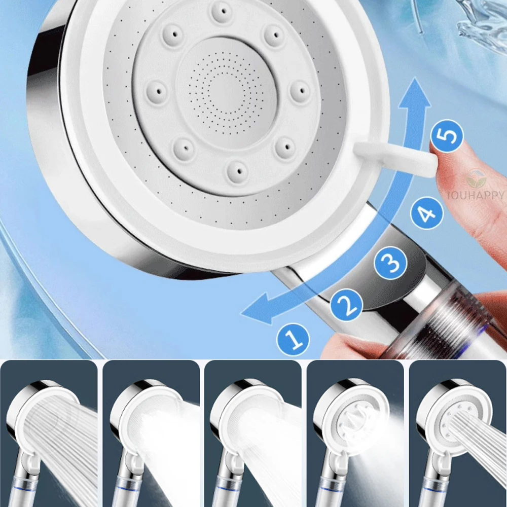 

High Pressure Shower Head Set 5 Jet Modes Adjustable Shower Head with Filter Large Water Flow Spray Bathroom Accessories
