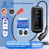 Kolanky Type 2 Portable EV Charger 11KW 16A 3 Phase EVSE Home Charging Timer CEE Plug For Electric Car Hybrid Total Length 7M