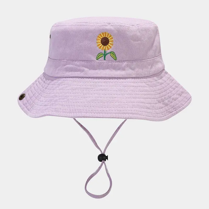 

Flower Embroidery Cotton Bucket Hat Women Summer Sunscreen Hat Outdoor Travel Washed Cowboy Fisherman Hat