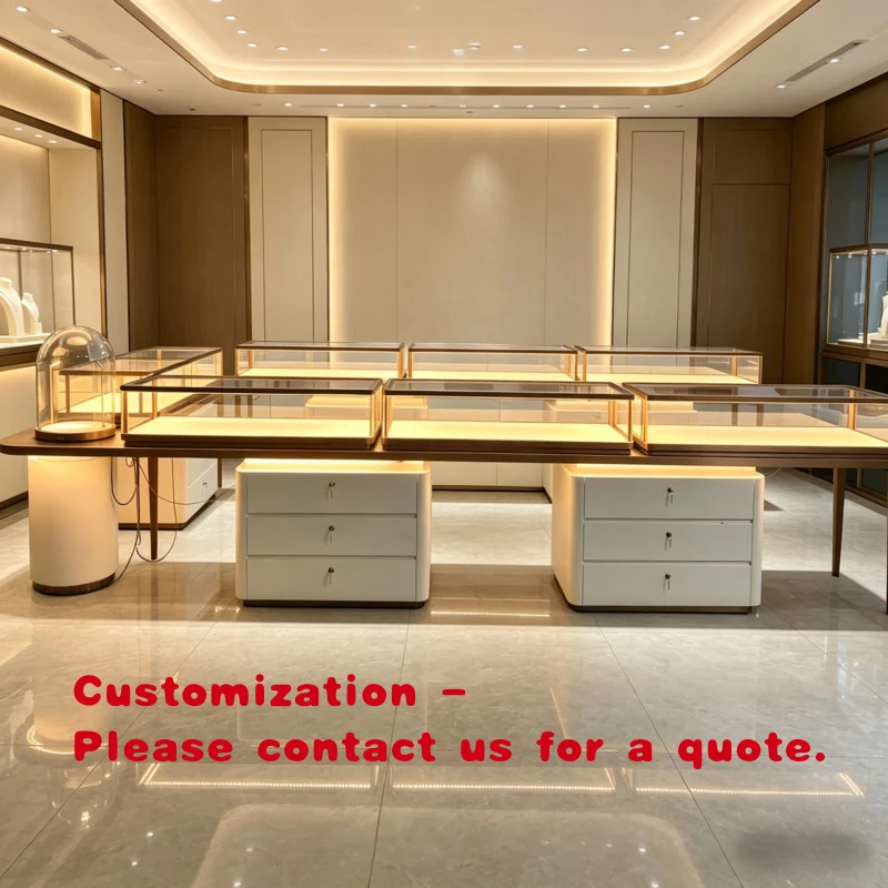 custom.Luxury Jewelry Display Cabinet Tempered Glass Stainless Steel Frame-Durable Customizable Showcase Cosmetics Showroom