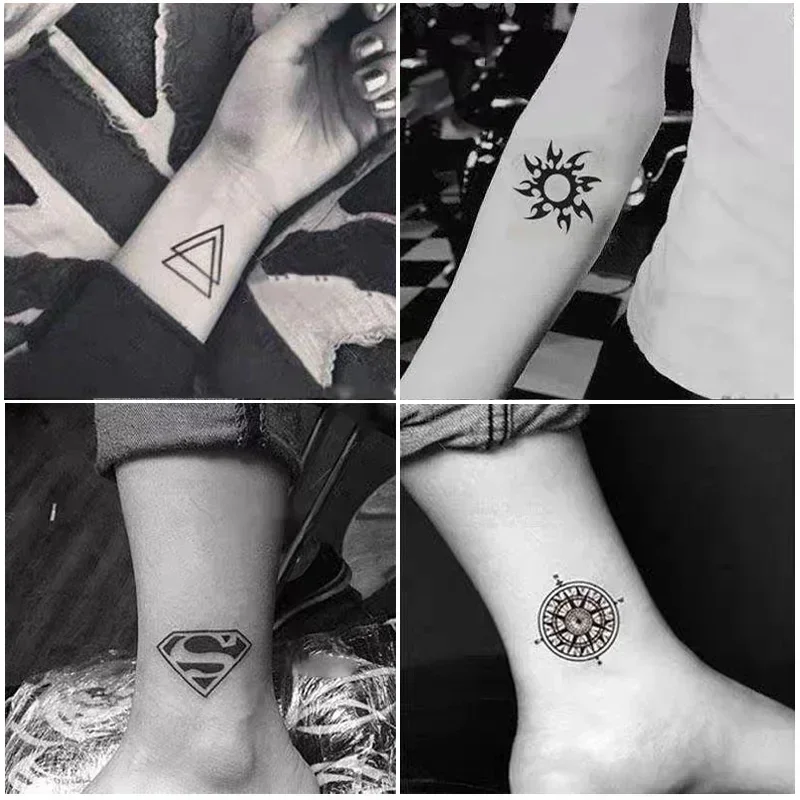 60 pçs/set homens preto totem tatuagens adesivo à prova dwaterproof água carta chinesa dragão árvore triângulo tatuagem temporária para adulto antebraço tornozelo