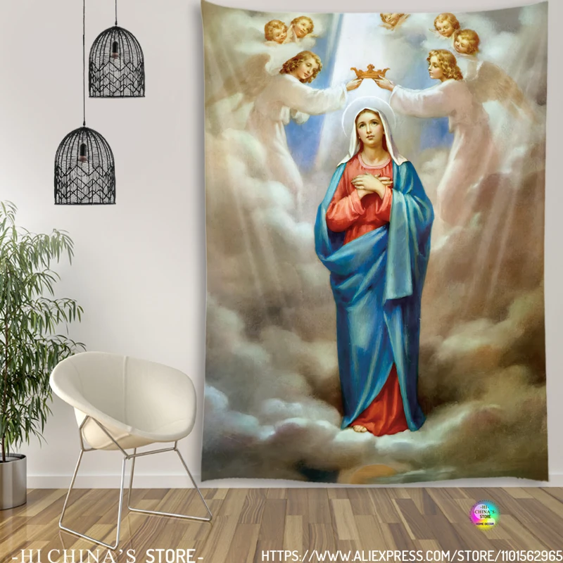 Virgin Mary Christ Jesus Home Decorative Angel Aesthetic Accessory Wall Hanging Christian Church Mural Decoration Room Decor Art