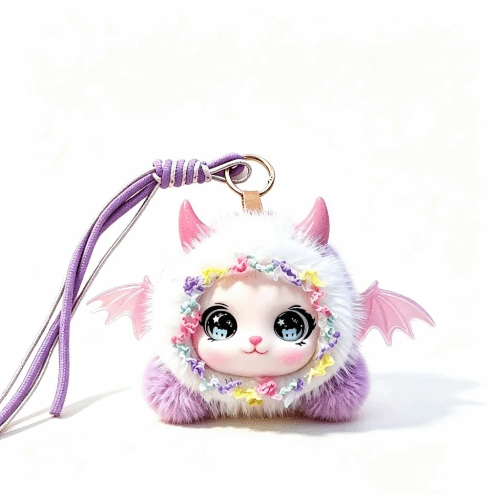 Bag Pendant Plush Little Devil Horn Keychain Devil Horns Soft Plush Keychain Cute Wings Plush Doll Keyring Bag Decoration