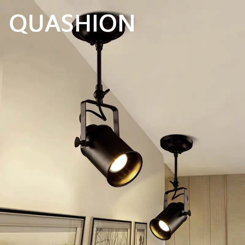 

Vintage Adjustable Exhibition Spot Lighting Hanging LED E27 Black Pendant Light Ceiling Chandeliers Lamp With Pole