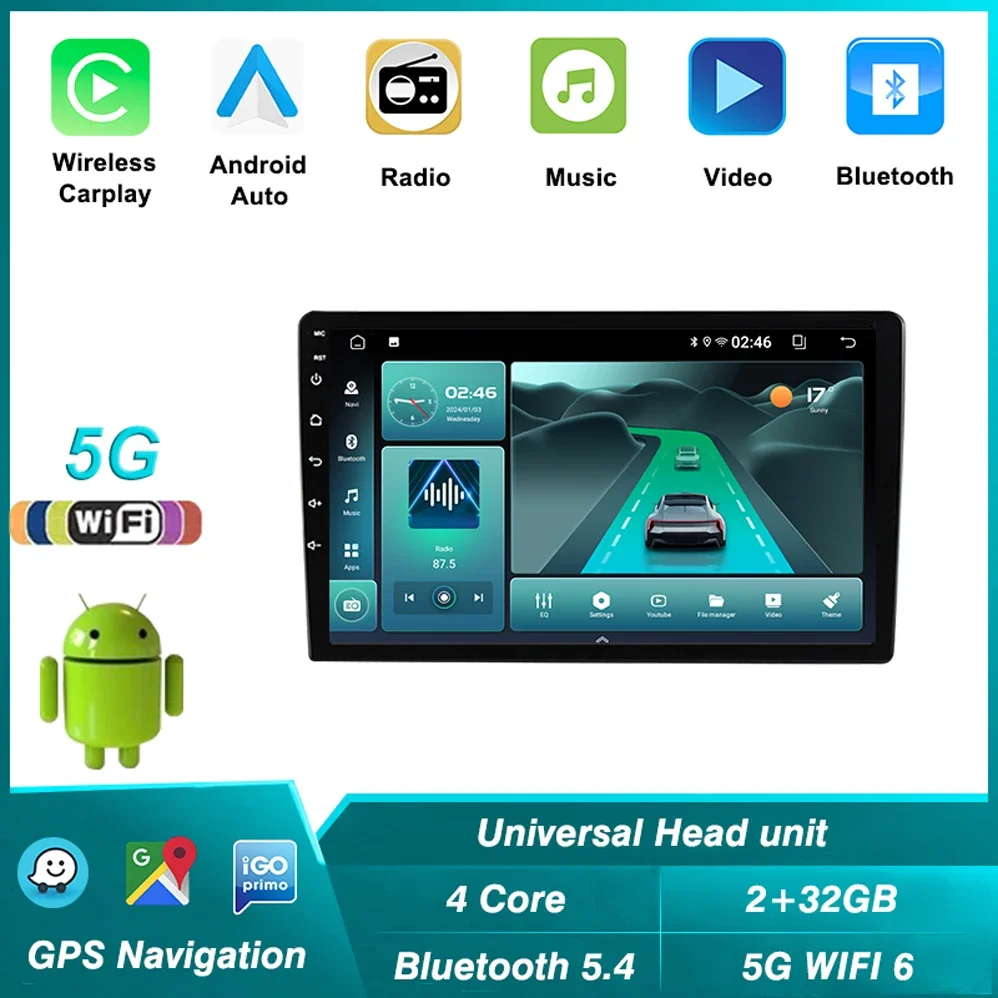 Androidカーラジオ,wifi,5G,6チップ,GPSナビゲーション,bt5.4,4g lte,2010-2018,q5用ワイヤレスカープレーヤー