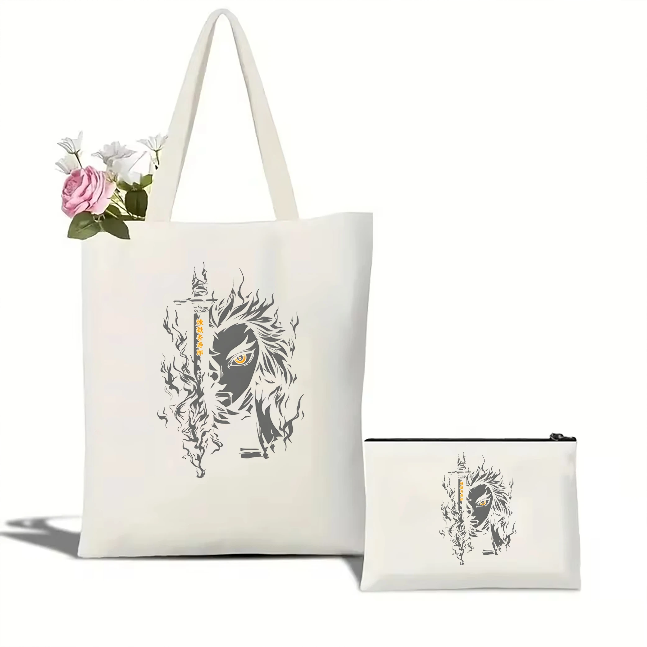 Rengoku Women's tote bag Set Your Heart Ablaze shoulder bag Demon Slayer tote Gift Anime Gifts Popular Japanese Anime Canvas Bag