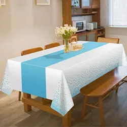 Disposable Plastic Table Cloths for Parties White and Blue Rectangle Table Covers for Wedding Bridal Shower Birthday Baptism