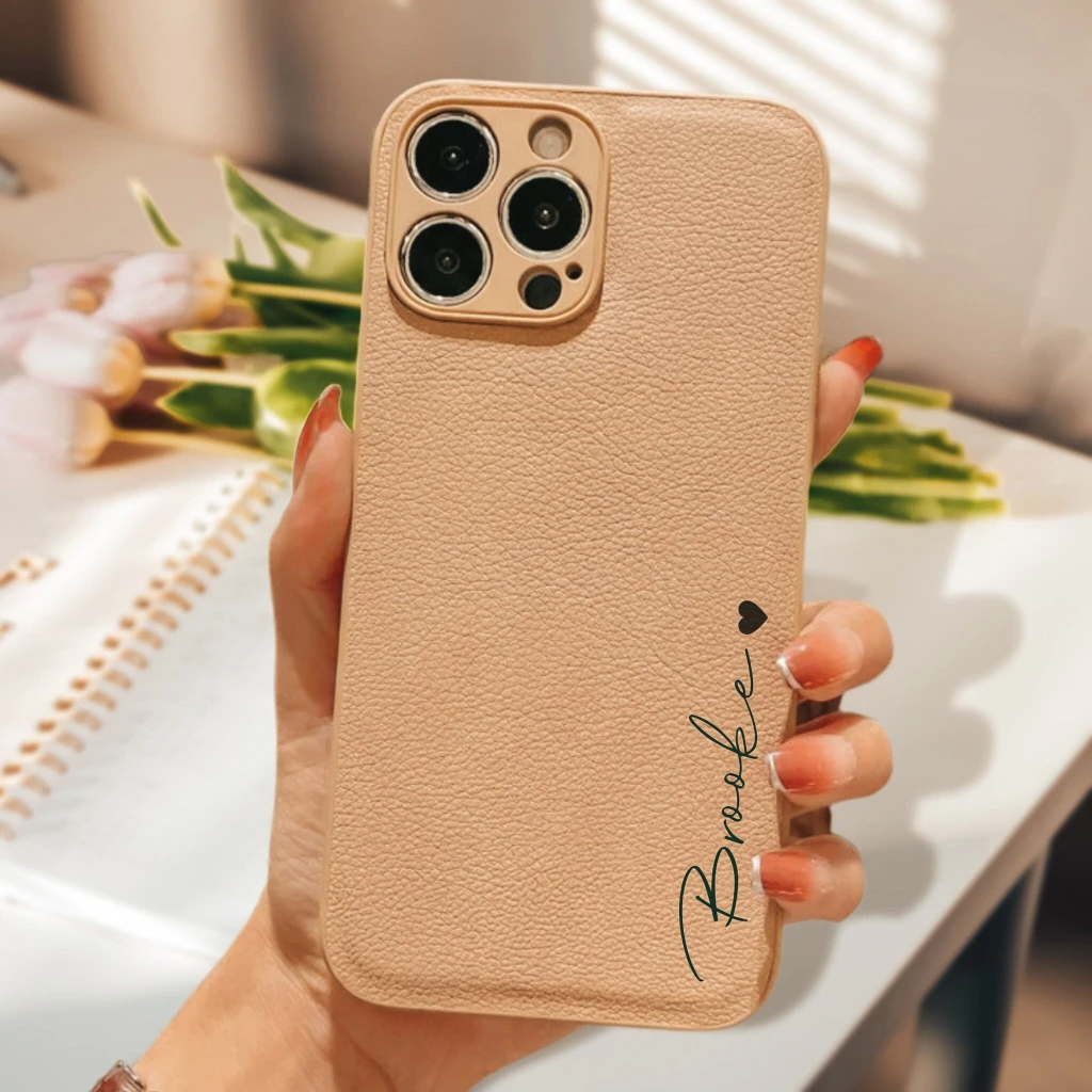 Luxury Personalized Name Handwriting Letters Leather Phone Case For iPhone 15 14 13 Pro Max 12 11 Pro MiNi PU Leather Back Cover