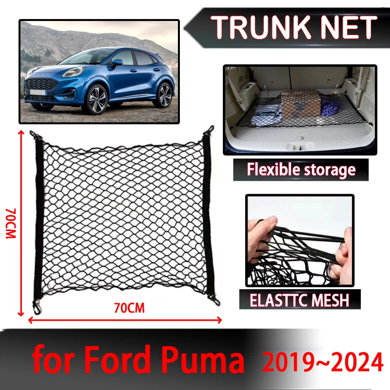 for Ford Puma MK2 2019~2024 2020 Accessories Car Rear Trunk Net Organizer Nylon Elastic String Interior Parts Luggage Net Holder