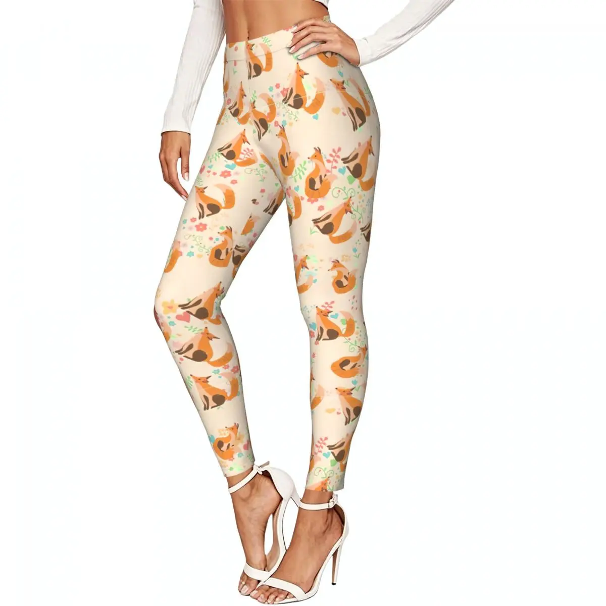Women High Waist Elastic Leggings Cute Fox Slim Fit Stretchy Pants Casual Wear