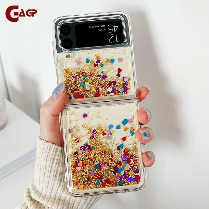 for Samsung Z Flip 6 Luxury Glitter Quicksand Case For Samsung Galaxy Z Flip 6 5 4 3 Z Flip 6 Gradient Love Heart Bling Cover