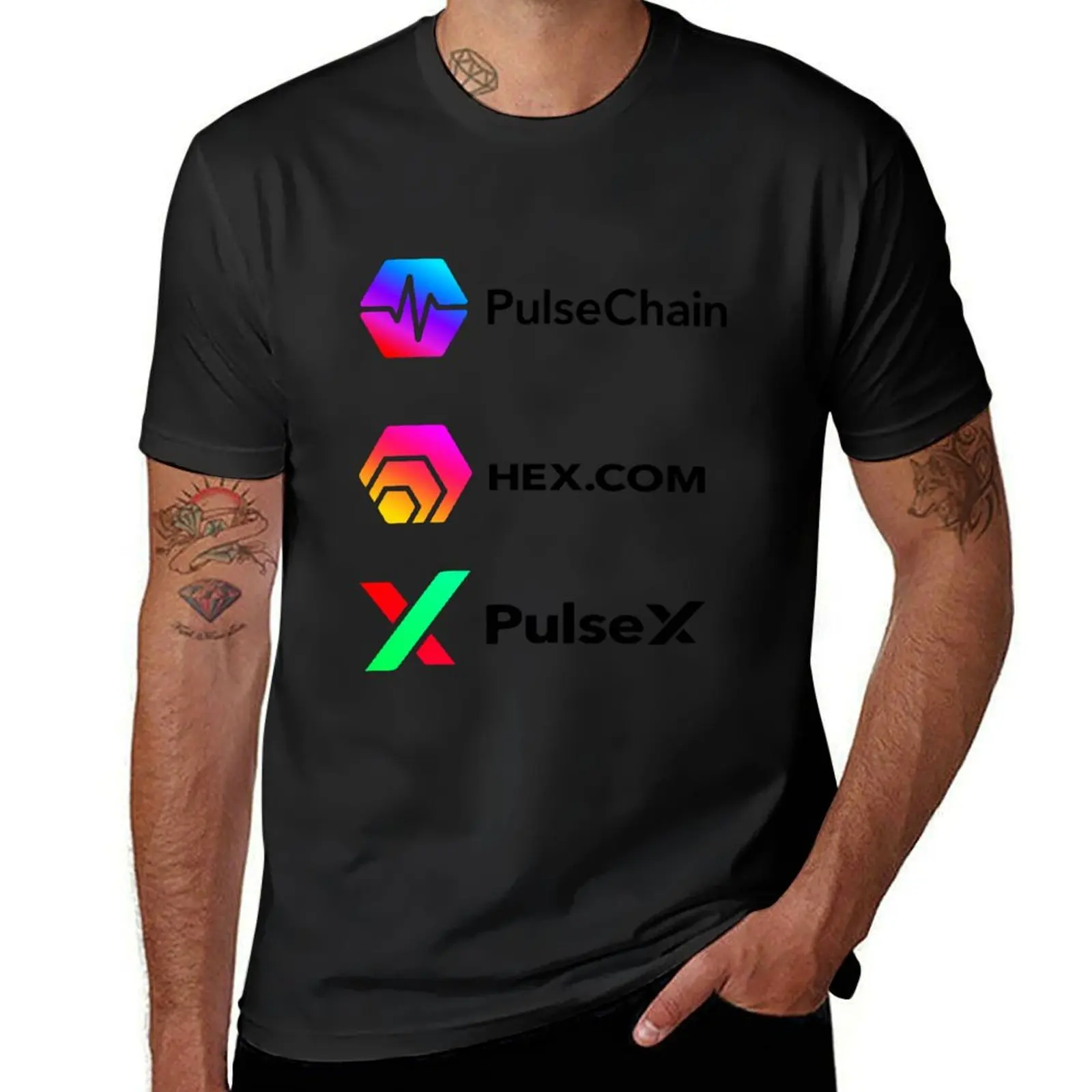 

White Design: Hex Pulsechain PulseX PLSX Crypto Logo Hex Pulsechain T-Shirt summer clothes summer tops mens t shirt