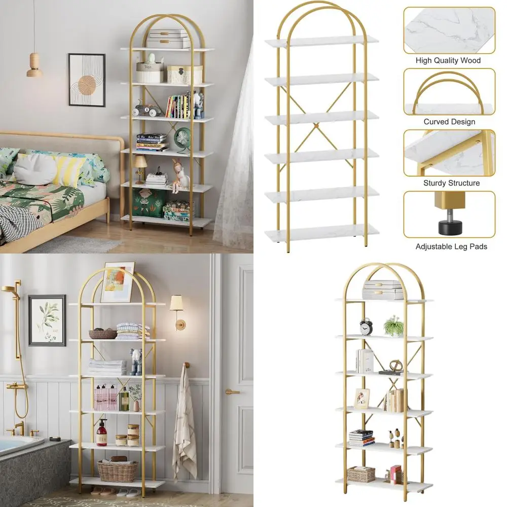 

Современная золотая металлическая рамка 83, высокая арочная книжная полка для гостиной, домашнего офиса и спальни