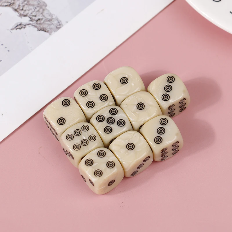 Conjunto de dados d6 de 6 lados, cantos redondos, 16mm, acrílico, marfim, para jogo de tabuleiro, entretenimento, cubos de festa, acessórios mahjong, com 10 peças
