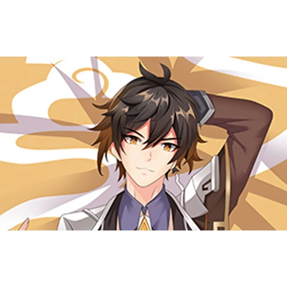 Zhongli Dakimakura Pillowcase Golden Ornate Cloud Pattern Background Anime Double Sided Bedding Cover