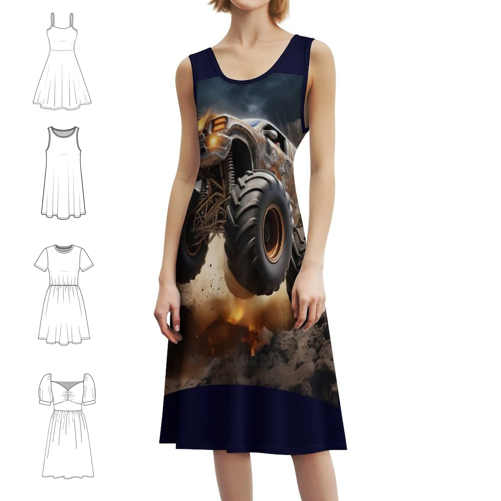 

Monster Truck On A Distant Planet Повседневное платье в корейском стиле для женщин Простые повседневные офисные женские платья Monster Truck Monster