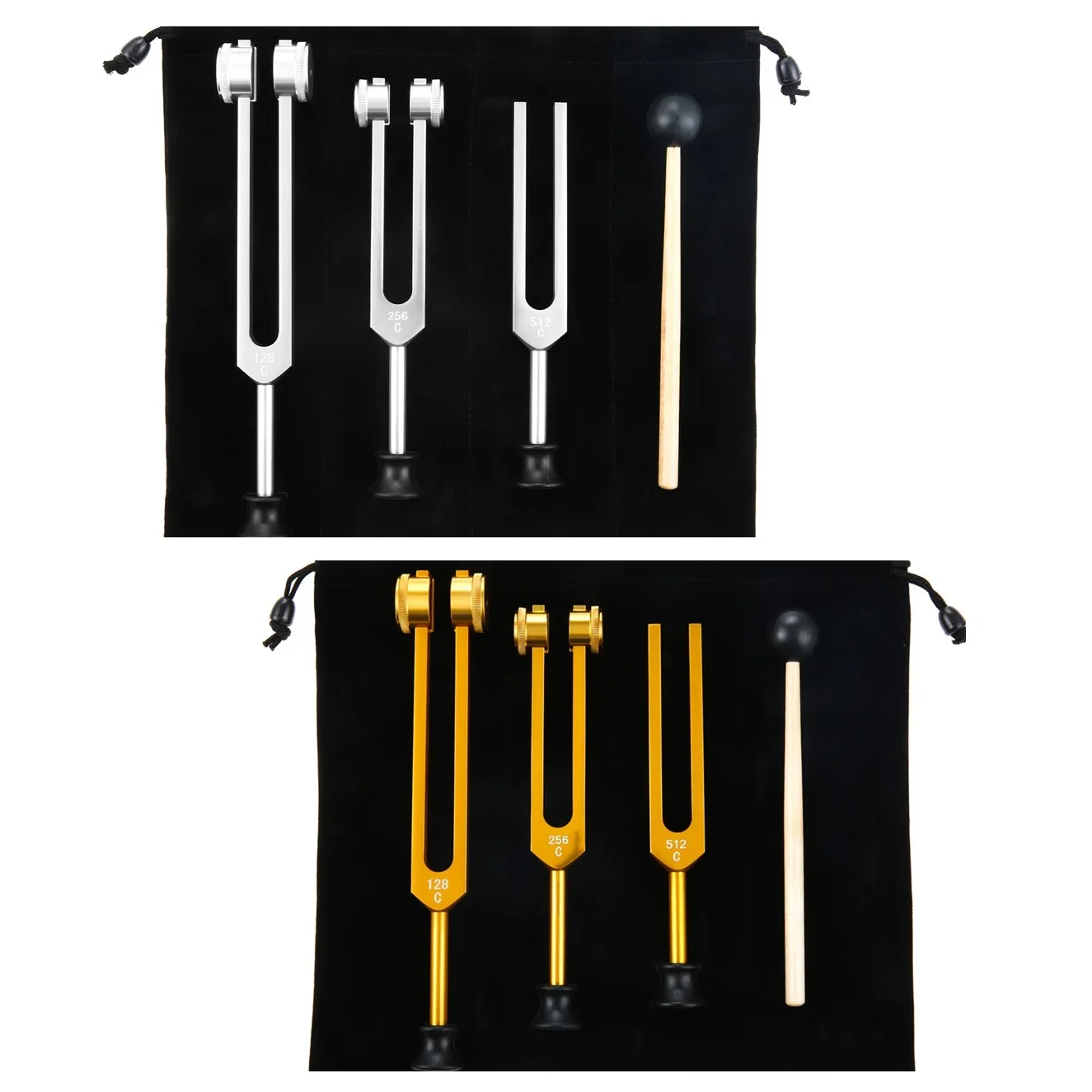 Tuning Fork Set (128Hz,256Hz,512Hz) for Healing Chakra Medical Sound Therapy Sonic Slider Fork,Hammer,Storage Bag,Cleaning Cloth