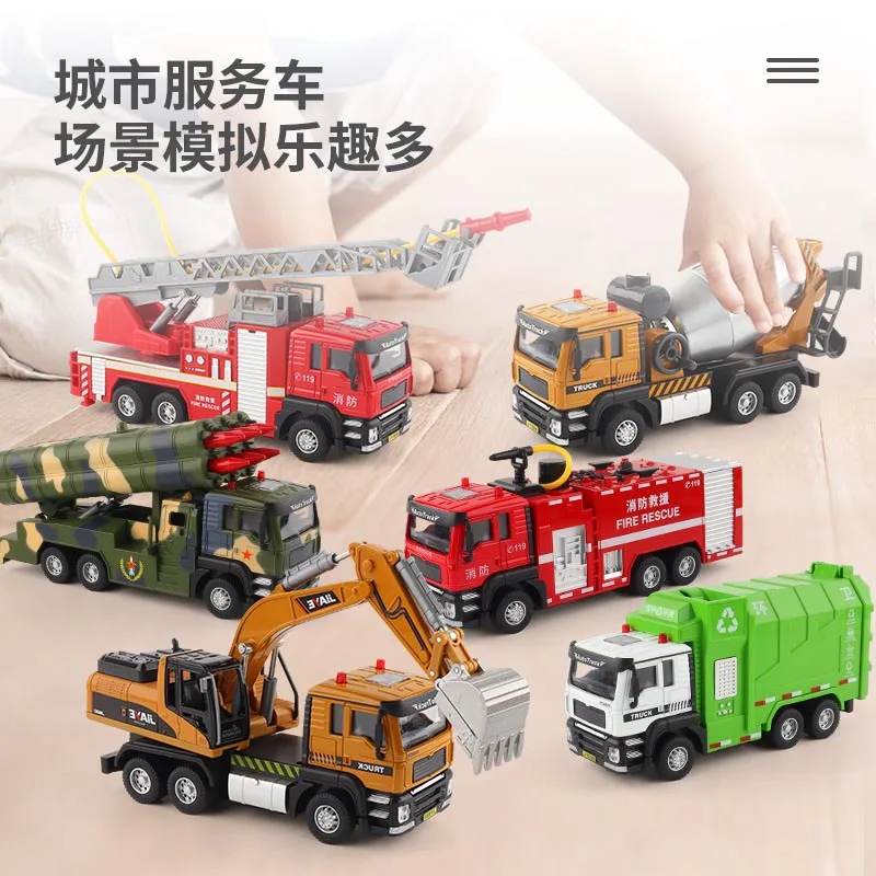 Large Alloy Fire Truck Toy With Sound And Light Sprayable Water Tank Car Simulation Firefighter Rescue Vehicle Kids Gifts