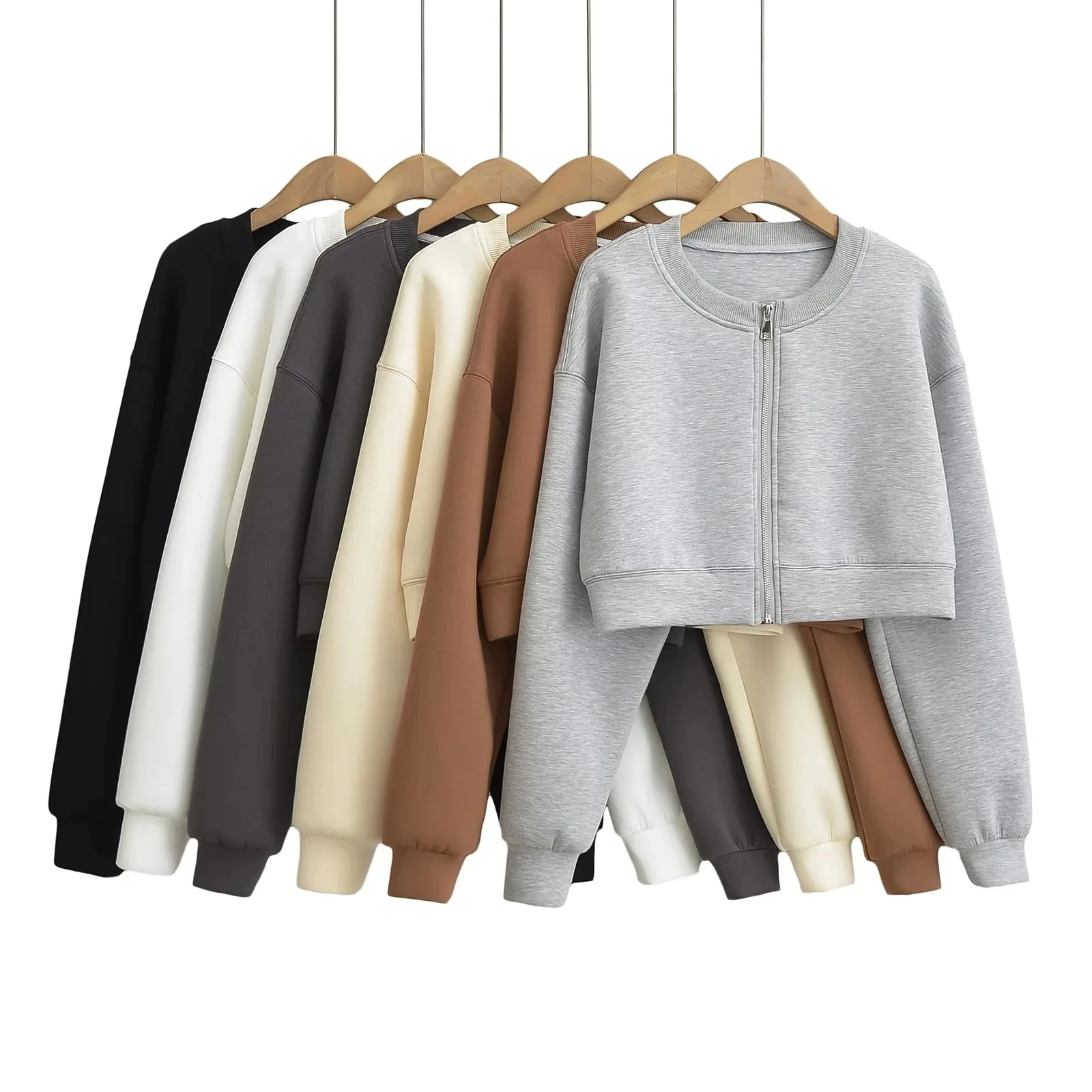 เสื้อสเวตเชิ้ตผู้หญิงสไตล์อเมริกัน รุ่นสปอร์ต คอลเลคชั่นฤดูใบไม้ร่วง 2024 ทรงกลม ดีไซน์เลเยอร์ แนวสตรีท แจ็คเก็ตเบสบอล แขนยาว เหมาะสำหรับใส่เดินทาง