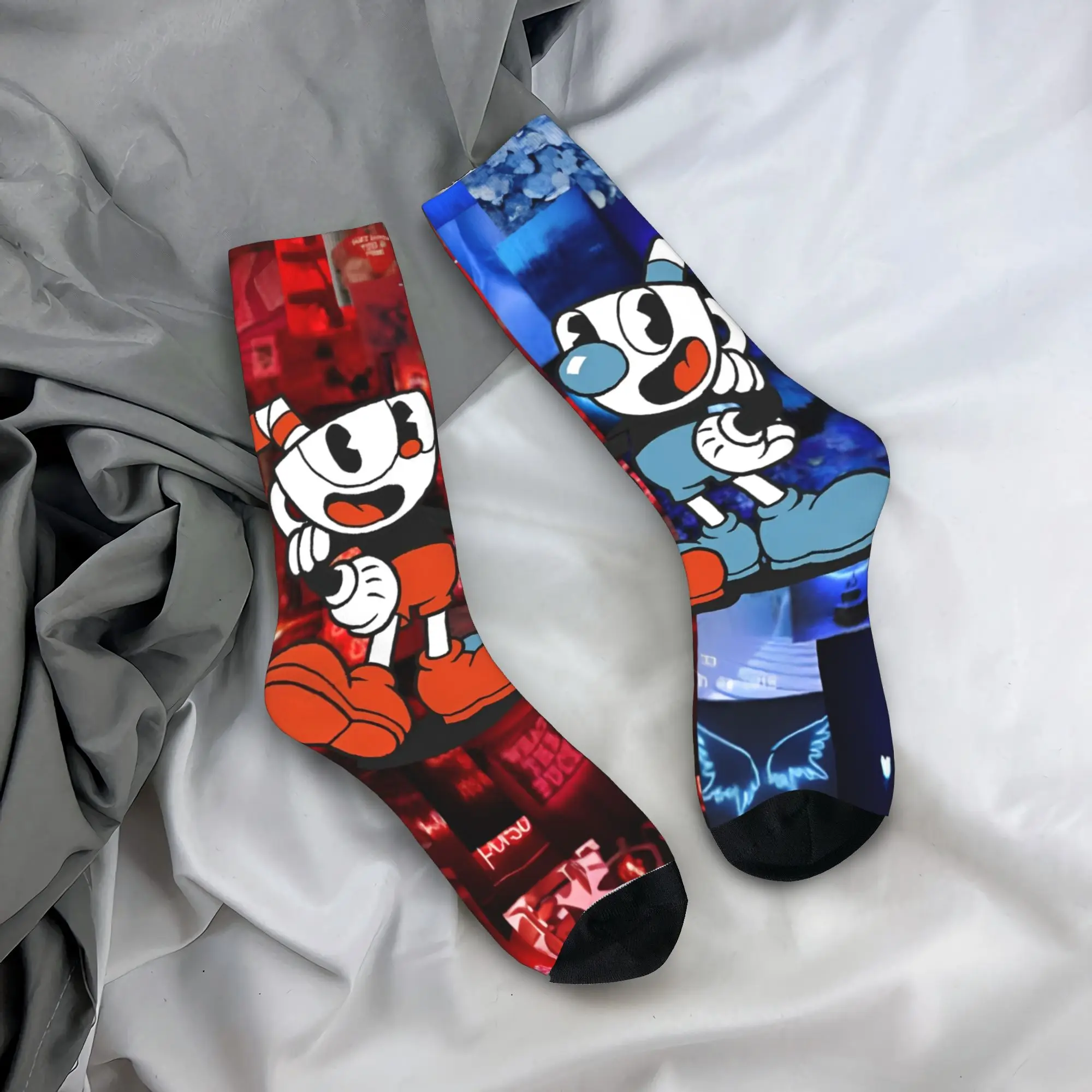 

Носки с героями мультфильмов Cuphead, чулки с узором, нескользящие носки для взрослых и мужчин, высококачественные весенние винтажные носки для бега