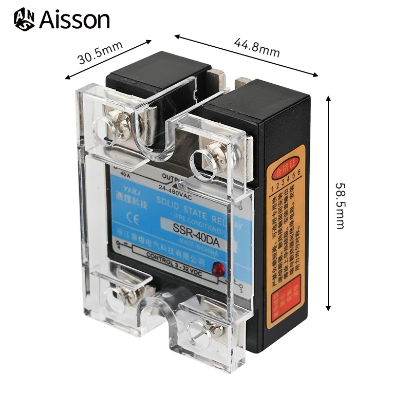 SSR-10DA 25DA 40DA Single Phase DC Controlled AC SSR Solid State Relay With Plastic Dust Cover Heat Sink 220V 10A 25A 40A