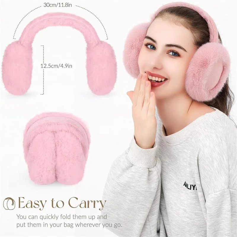 Winter Warm Earmuffs Foldable Women Wool Solid Plush Outdoor Skiing Cycling Windproof Cold-Proo Ffluffy Ear Muffs Men Earflap