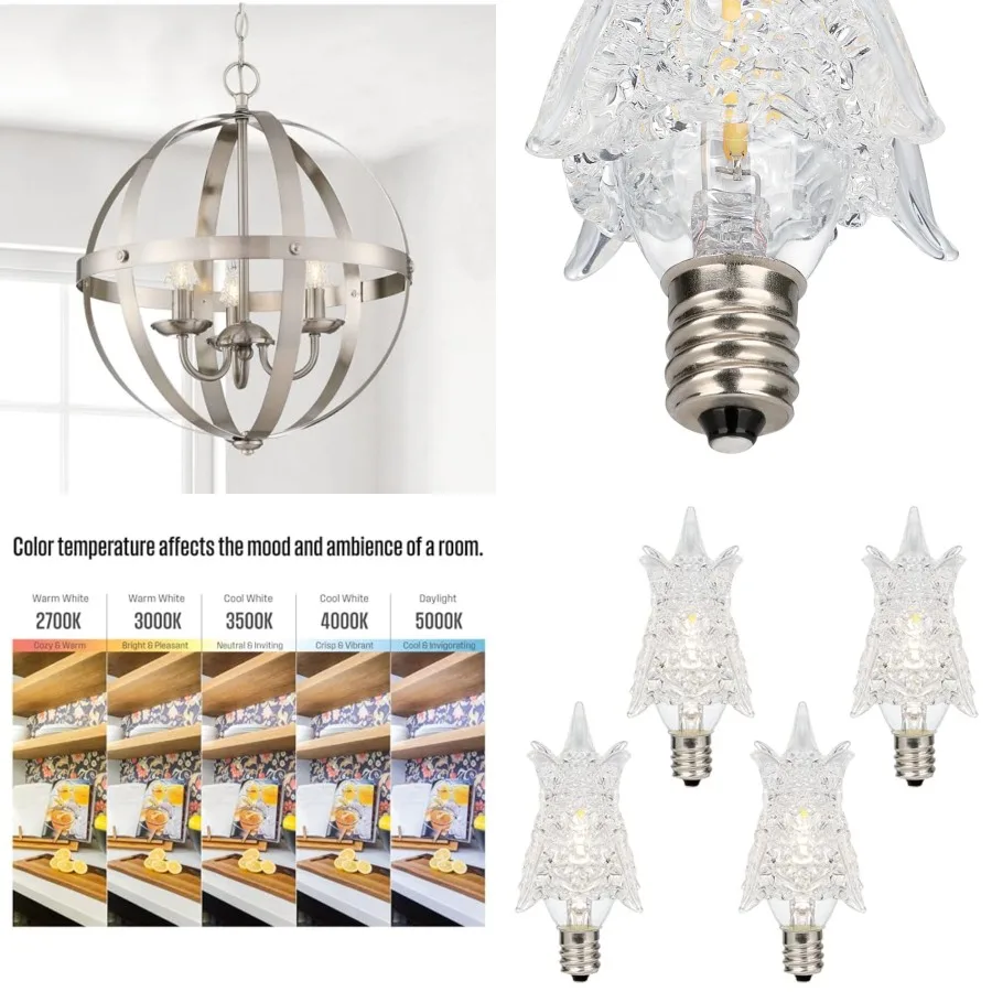 Lighting 53650EC4 0.6 Watt 7 Watt Equivalent Star Dimmable Clear Filament LED Light Bulb, Candelabra Base, 4 Pack