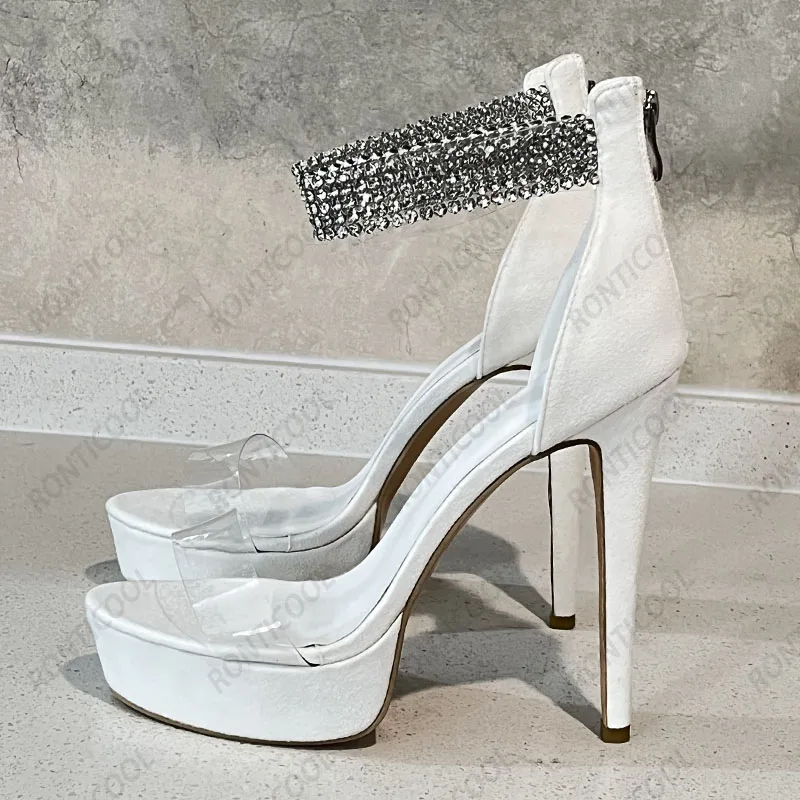

Ronticool Real Photos Women Platform Sandals Ankle Strap Thin Heels Peep Toe Pretty White Party Shoes Ladies US Size 5-20