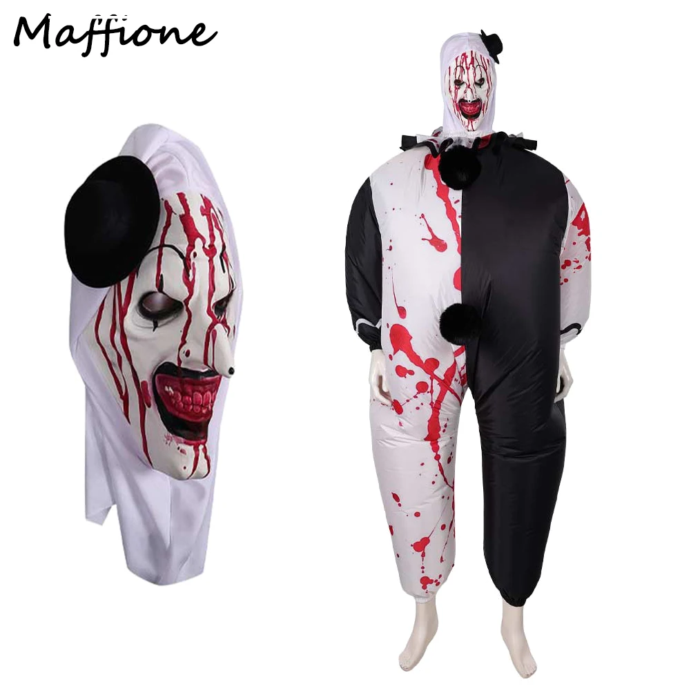 

Art The Clown Cosplay Inflatable Costume Mask Set Movie Terrifier Disguise Roleplay Fantasia Outfits Men Halloween Carnival Suit