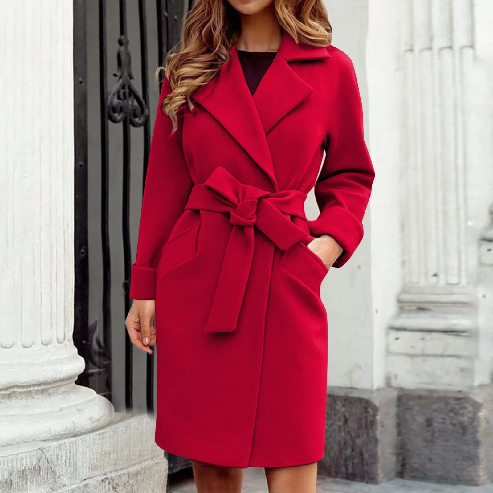 Trench coat rosa médio longo feminino, Sobretudo meio longo casual, Cardigan frontal aberto, bota de lã, jaquetas de inverno, Casacos, Quente, 2023