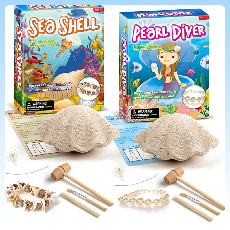 

Тайная глухая коробка с драгоценными камнями, археологическая игрушка, жемчужная ракушка, ожерелье, браслет, сделай сам, сборка, креативный подарок для девочек