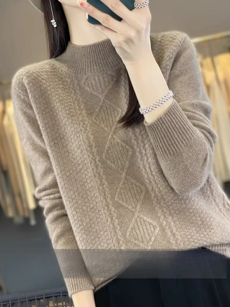 エルドス 厚手カシミヤセーター レディース 00%カシミヤ 2024秋冬 ハーフハイネック ウールニット ベースシャツ