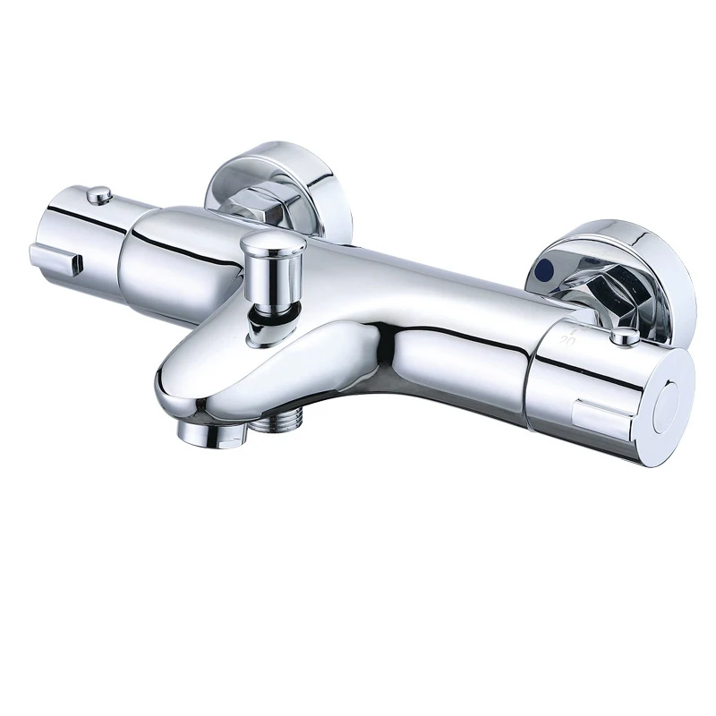 Professional Thermostatic Bathroom Mixer, Brass Chrome Wall Mounted Shower Faucet with Temperature Control for Tub
