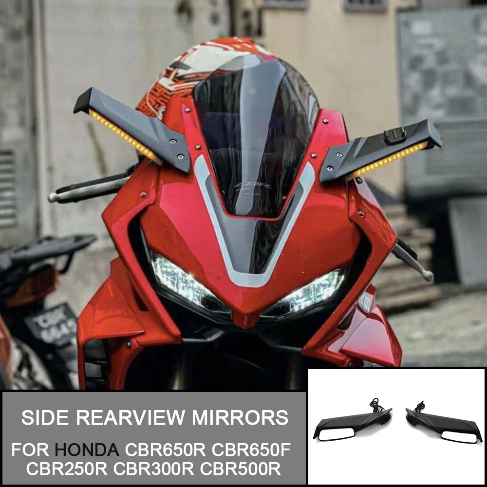 

Motorcycle Side Spoiler With Turn Signal Mirror Fixed Wing For Honda CBR650R CBR500R CBR250R CBR300R ABS Injection Molding