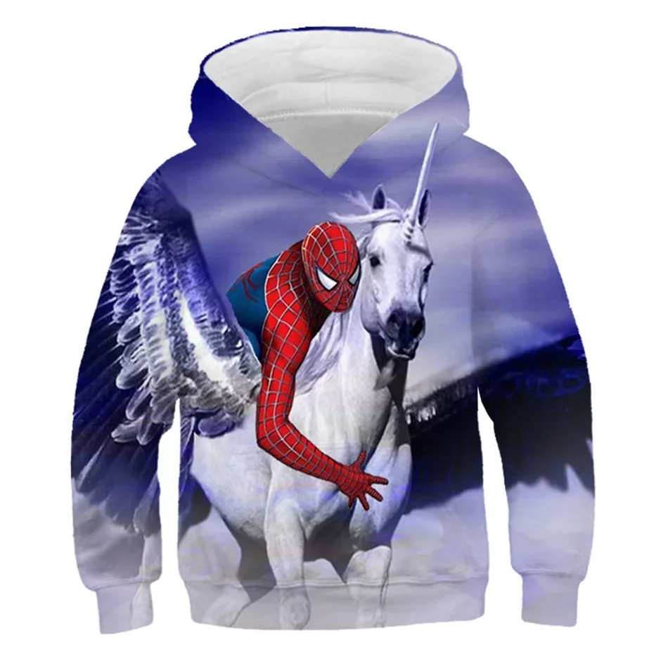 4-13Y Children Anime Unicorn Horse Hoodies Kids 3D Printing Hooded Sweatshirts For Boys Girl Colorful Teen Pullover Coat Clothes