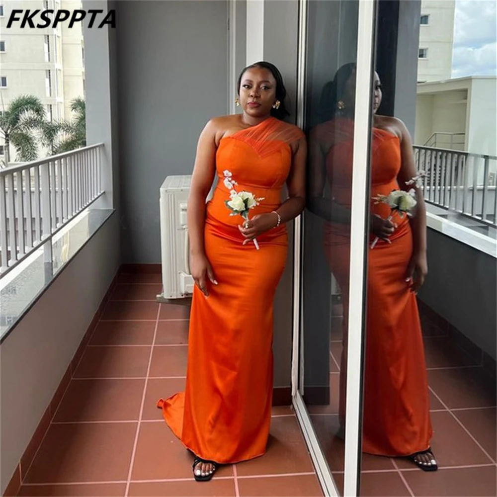 Wholesale Mermaid One Shoulder Orange African Birdesmaid Dresses Floor Length Corset Back Custom Made Maids Of Honor Gowns