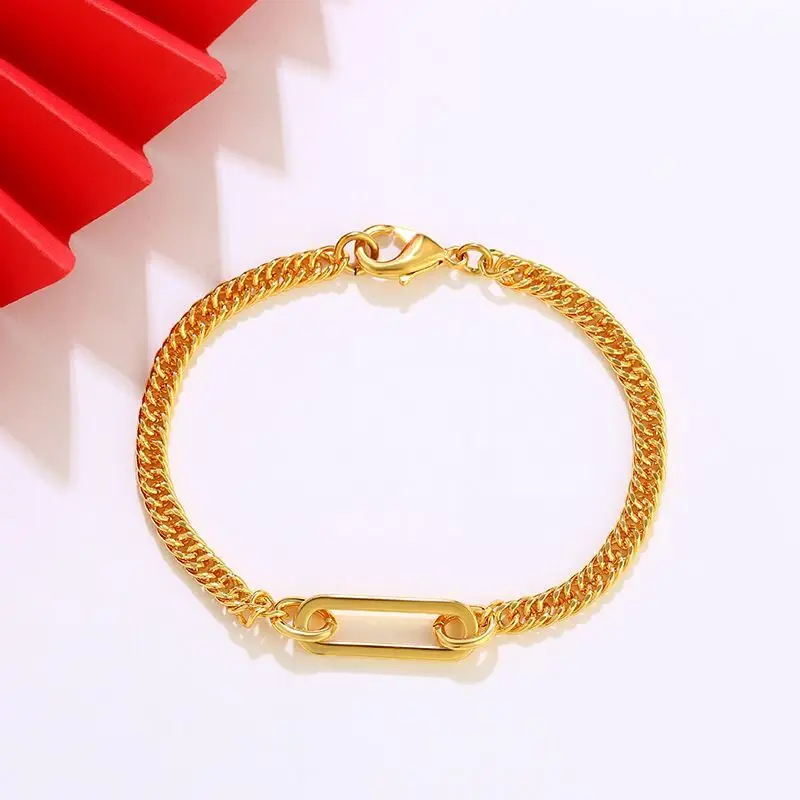 XP Jewelry --( 19 cm x 8 mm ) Sexy Figaro Chain Bracelets For Women Men Fashion Pure Gold Plated