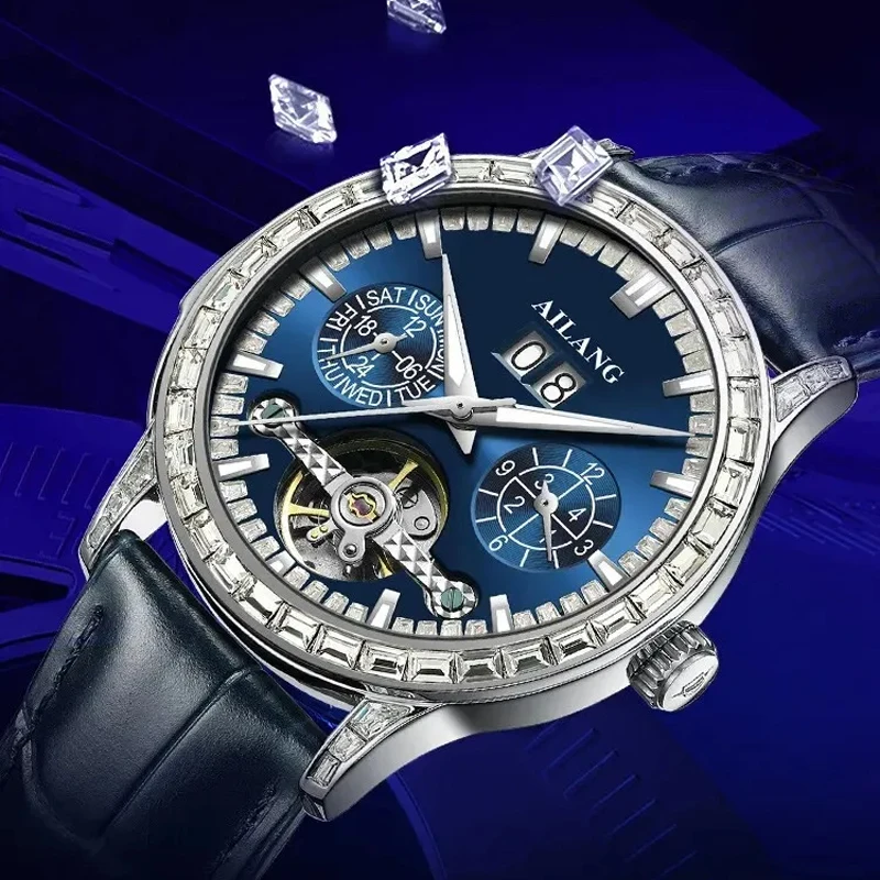 

Мужские механические часы для отдыха, модные спортивные часы с турбийоном и календарем, мужские водонепроницаемые автоматические мужские деловые светящиеся часы