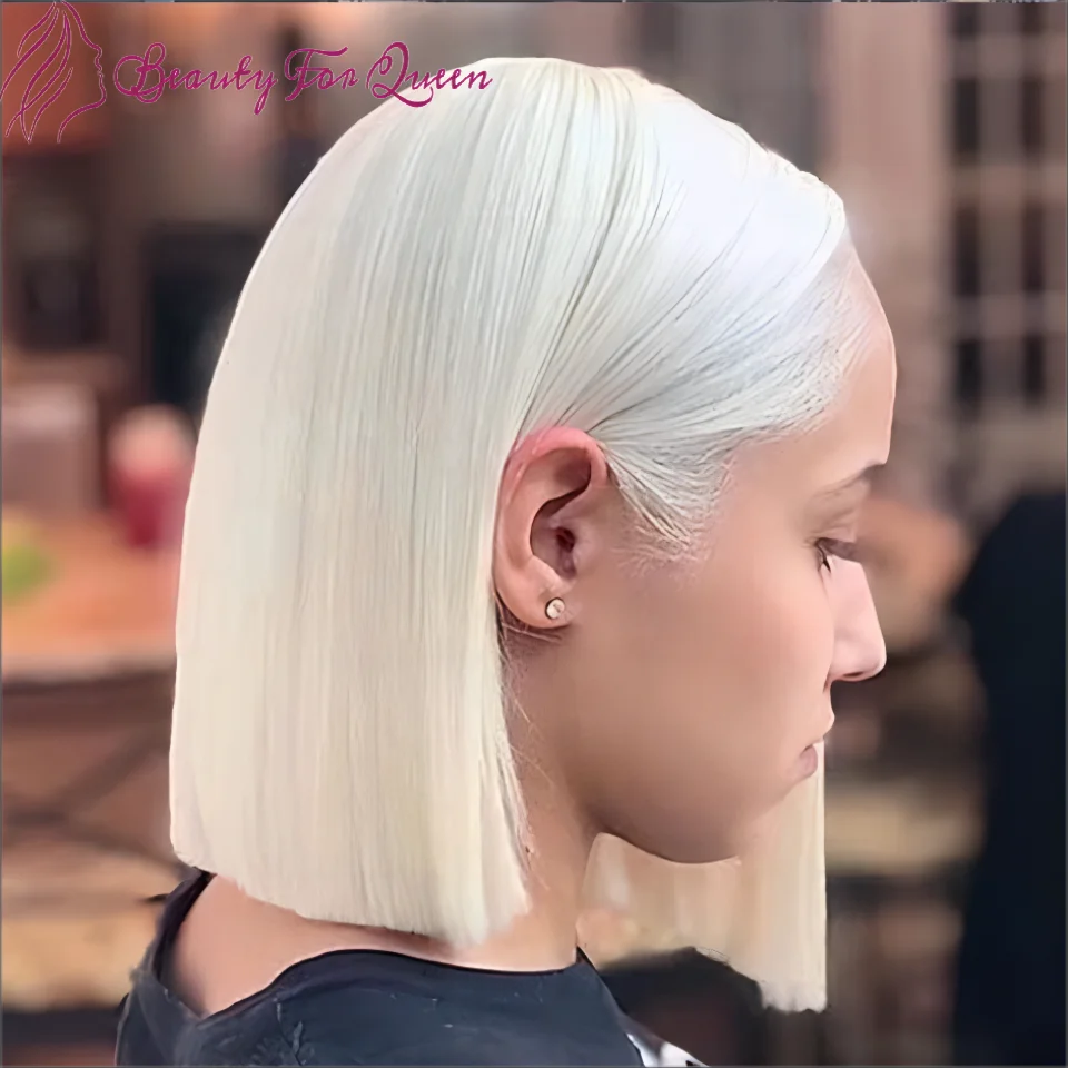 

Straight Short Bob Lace Front Wig Platinum Blonde HD Transparent Lace Frontal Wig Brazilian Remy Lace Frontal Wig For Women