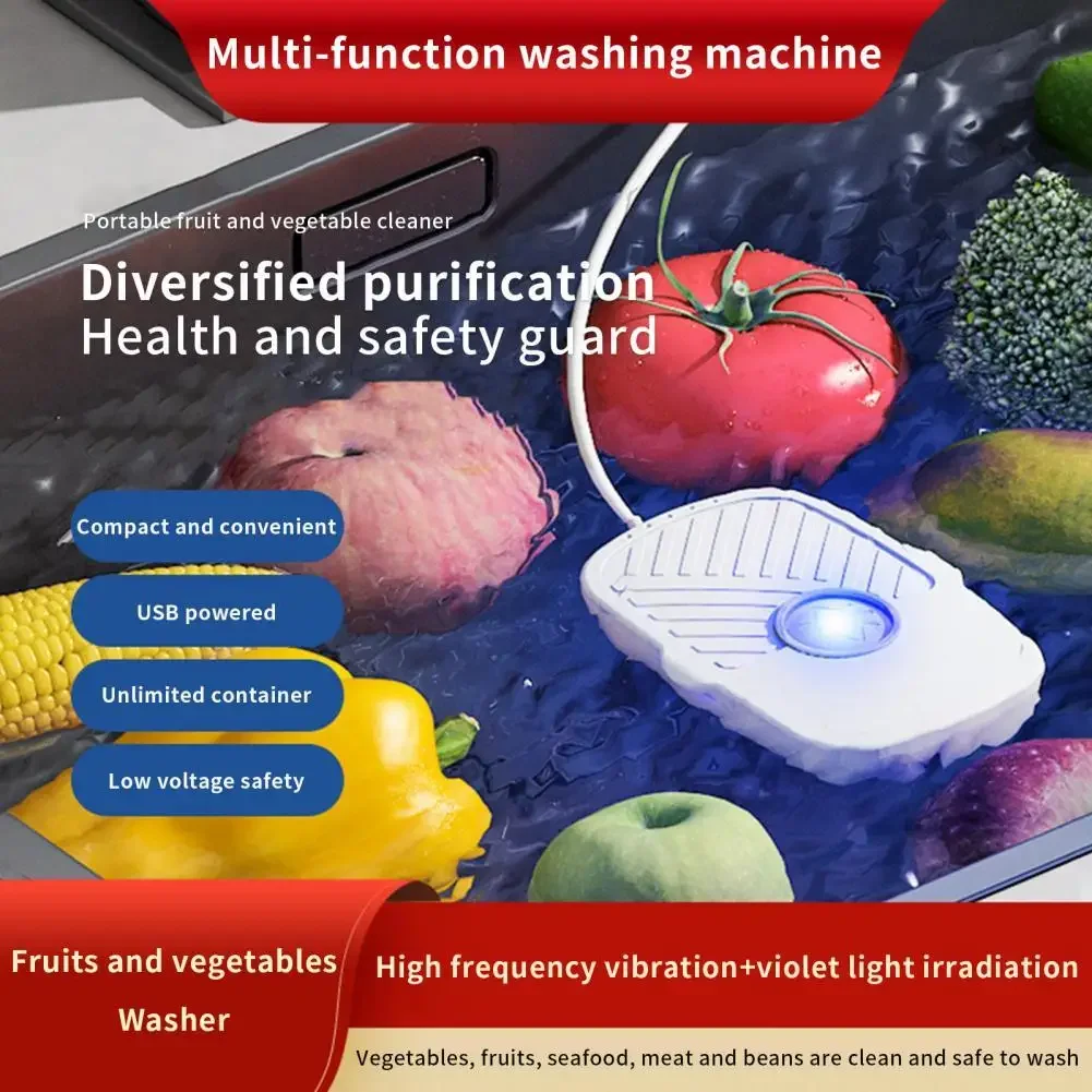 Lavadora portátil de frutas e vegetais Máquina de limpeza ultrassônica Máquina de lavar à prova d'água Limpador multifuncional para cozinha IPX7