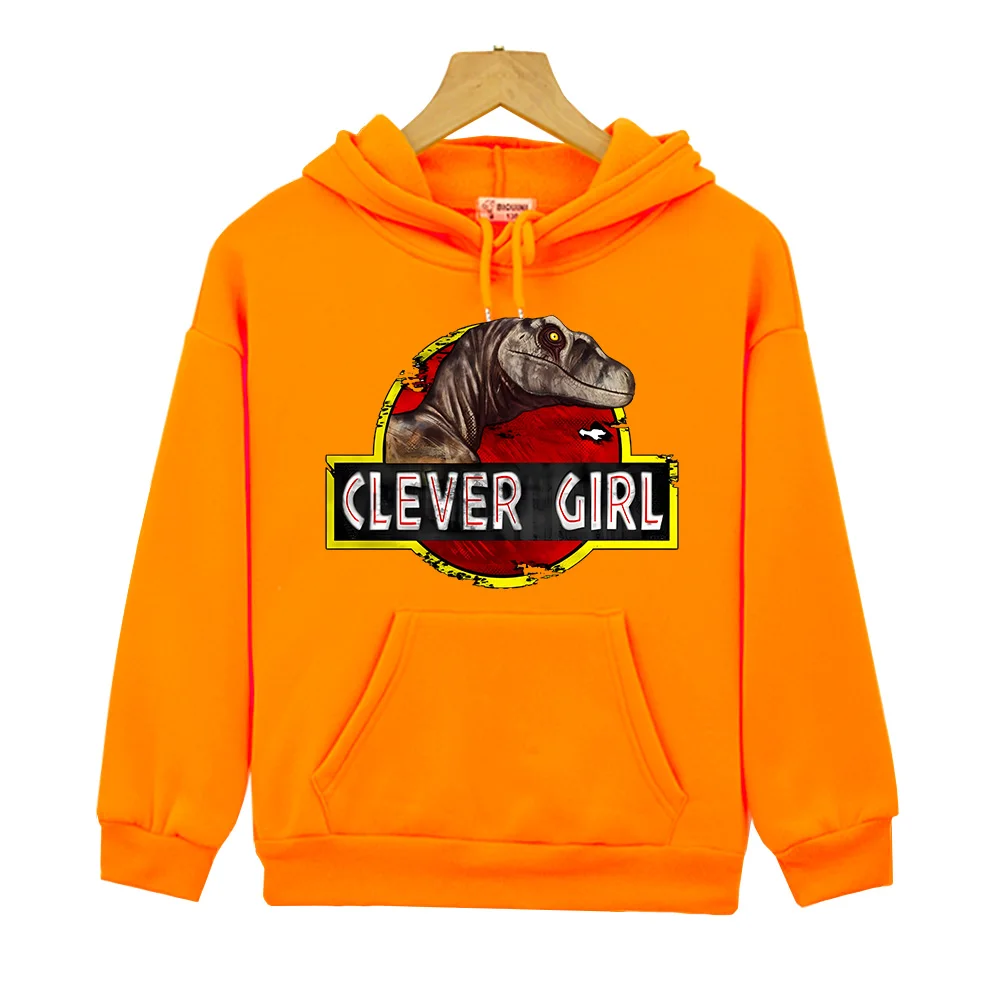 Clever Girl Dinosaurs Graphic Kids Hoodies Children's Spring Autumn Long Sleeve Sweatshirts Fashion Tops Clothes with Pocket