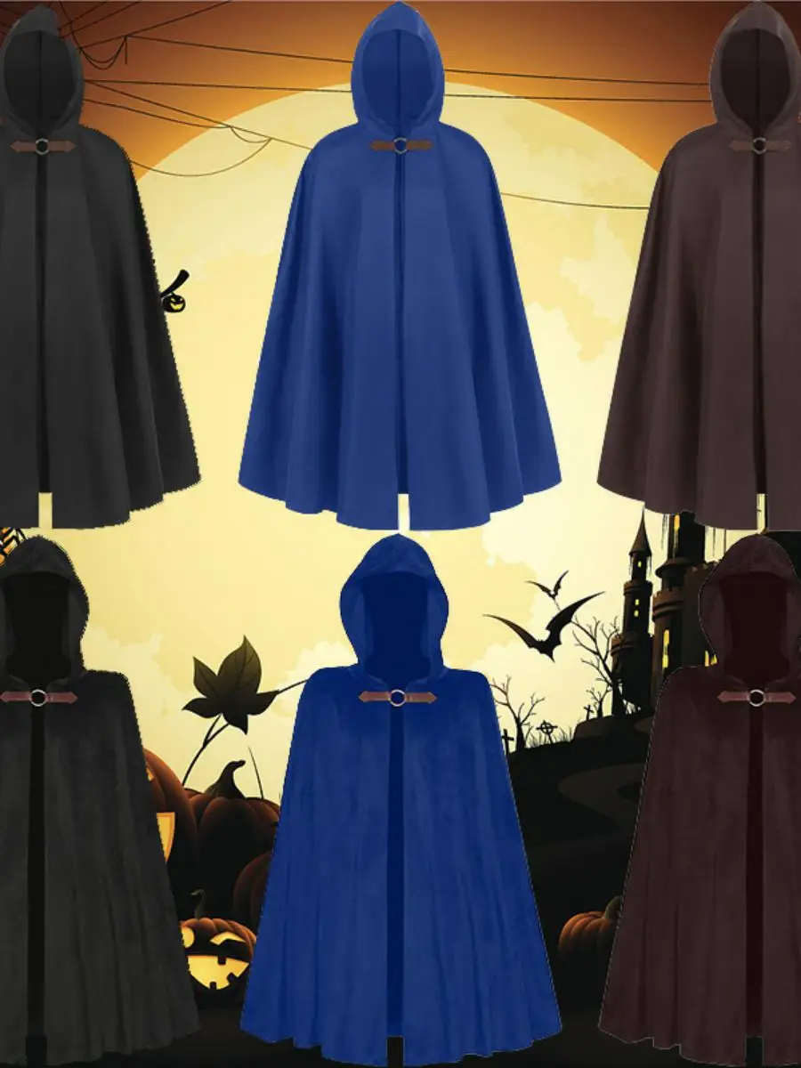 

New loween Men's Hooded Cloak Medieval oulder Wrap Pirate Robe Old Ranger Performance Costume Ethnic Stage Wear