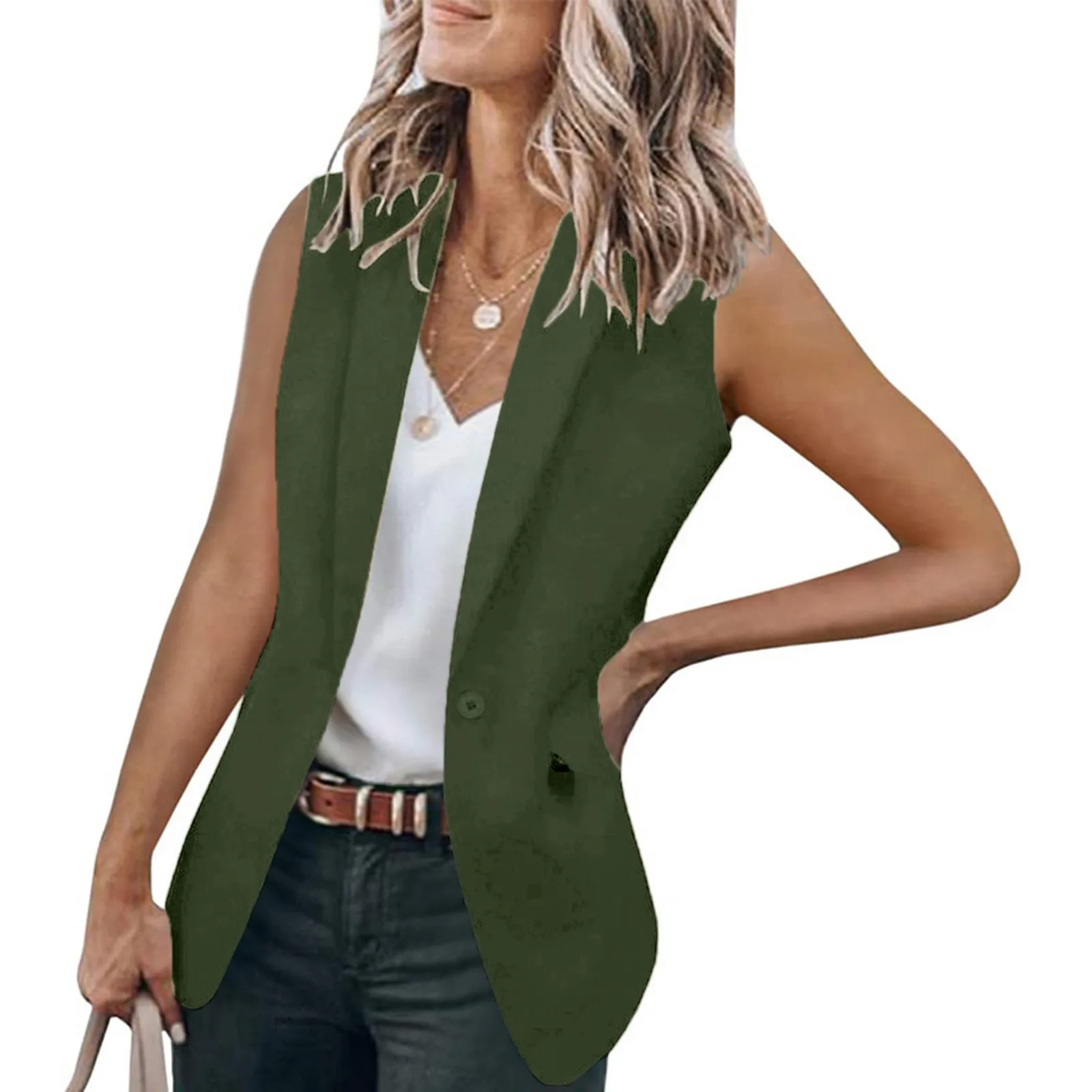 2024 New Spring Summer Style Sleeveless Office Solid Color Suit Collar Loose Korean Fashion Cardigan Women's Wear