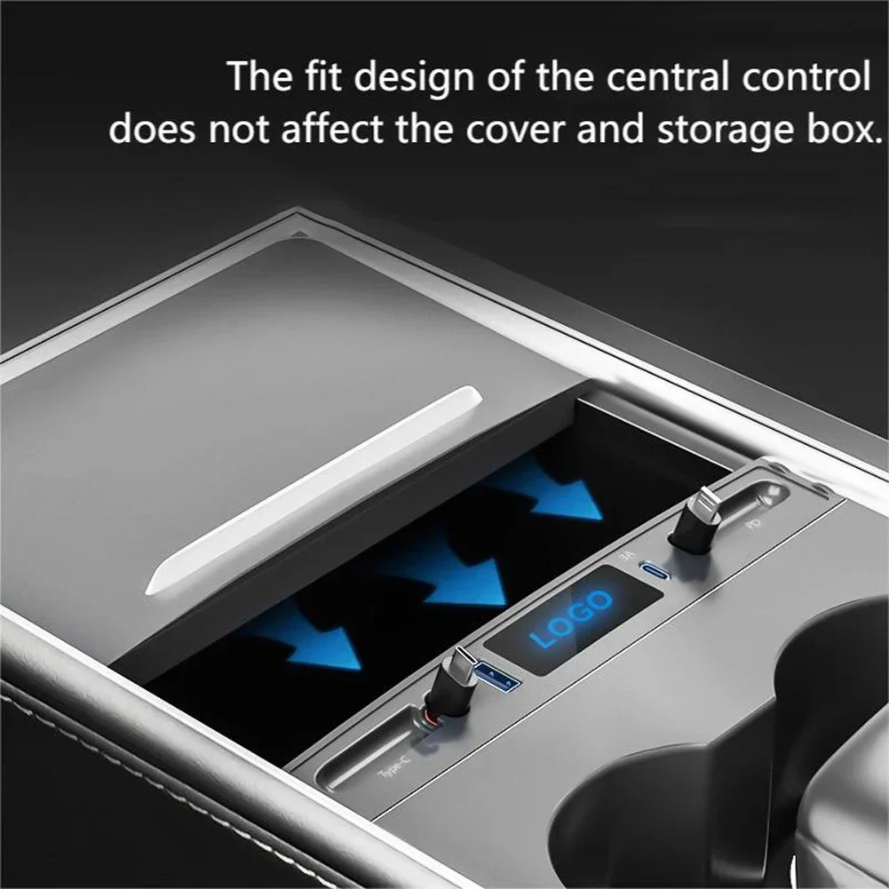 80cm Docking Station Expansion Dock Center Armrest Box Plug Play USB Splitter Automatic Lighting Four Ports for Tesla Model 3/Y